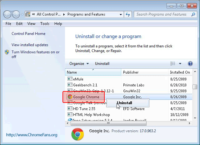 How to repair my Google Chrome: Uninstall Google Chrome