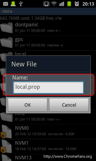 Screenshot: [Disable the camera sounds on I9100] Create file local.prop