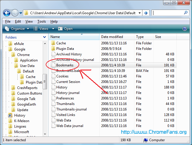 Where Are Google Chrome Bookmarks Stored Vista