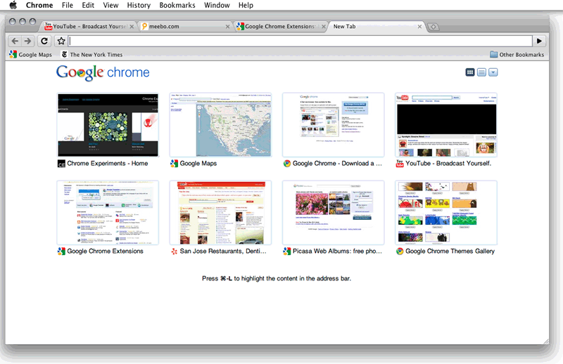 Google Chrome for Mac, with an artist theme