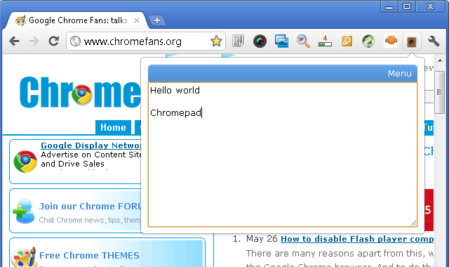 Screenshot: Chromepad Extension