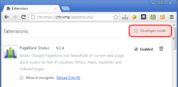 Manually update chrome extensions: Check the Developer Mode option on Google Chrome