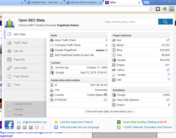 The screenshot of Open SEO Stats 9.0