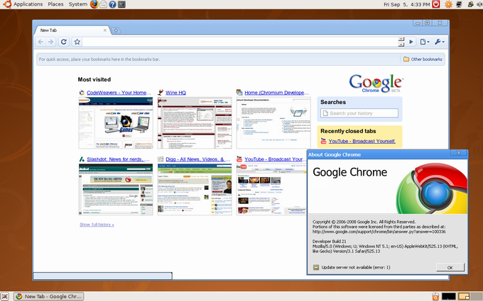 The screenshot: CrossOver Chromium on Ubuntu Linux