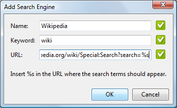 Google Chrome Options: Add Wikipedia to Search Engines