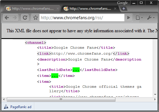 Google Chrome with XML Tree extension