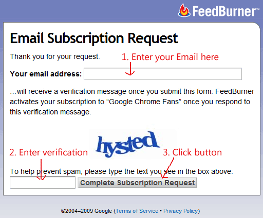 Feed Burner Email Subscription