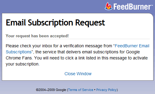 Feed Burner Email Subscription